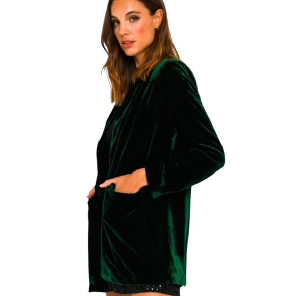 Emerald green velvet loose fit long relaxed Party blazer by Endless Rose sz S - Picture 2 of 11